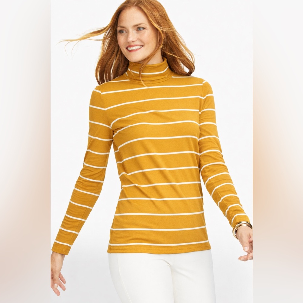 Talbots Women’s Cotton‎ Turtleneck Striped Long Sleeve Size Small Yellow